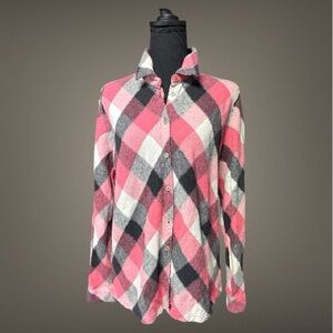 Requirements Pink and Black Plaid Long sleeve Women's Shirt Size Large